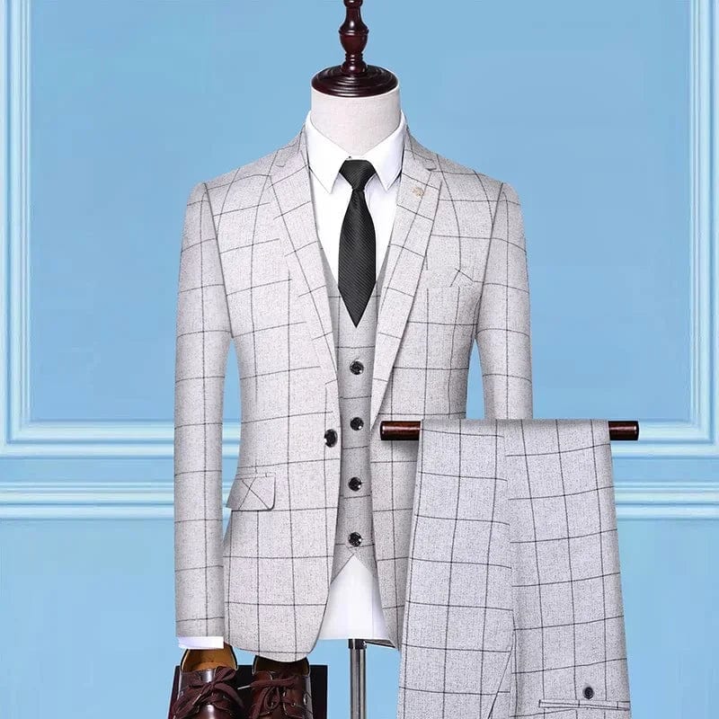 Boutique (Blazer + Vest + Trousers) Fashion Business Casual Gentleman Men's Italian Style Elegant Plaid Slim Formal 3 - piece Suit - SHOWLU FASHION STORE