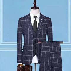 Boutique (Blazer + Vest + Trousers) Fashion Business Casual Gentleman Men's Italian Style Elegant Plaid Slim Formal 3 - piece Suit - SHOWLU FASHION STORE