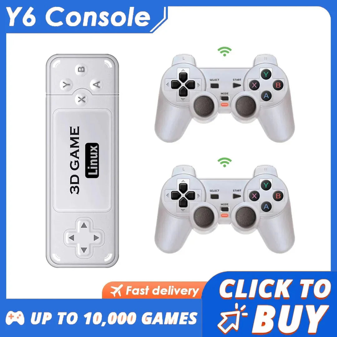 BoyHOM Y6 Retro Game Console with 4K HDMI output, dual handles, portable design, for GBA-style gaming, low latency, high-quality visuals.