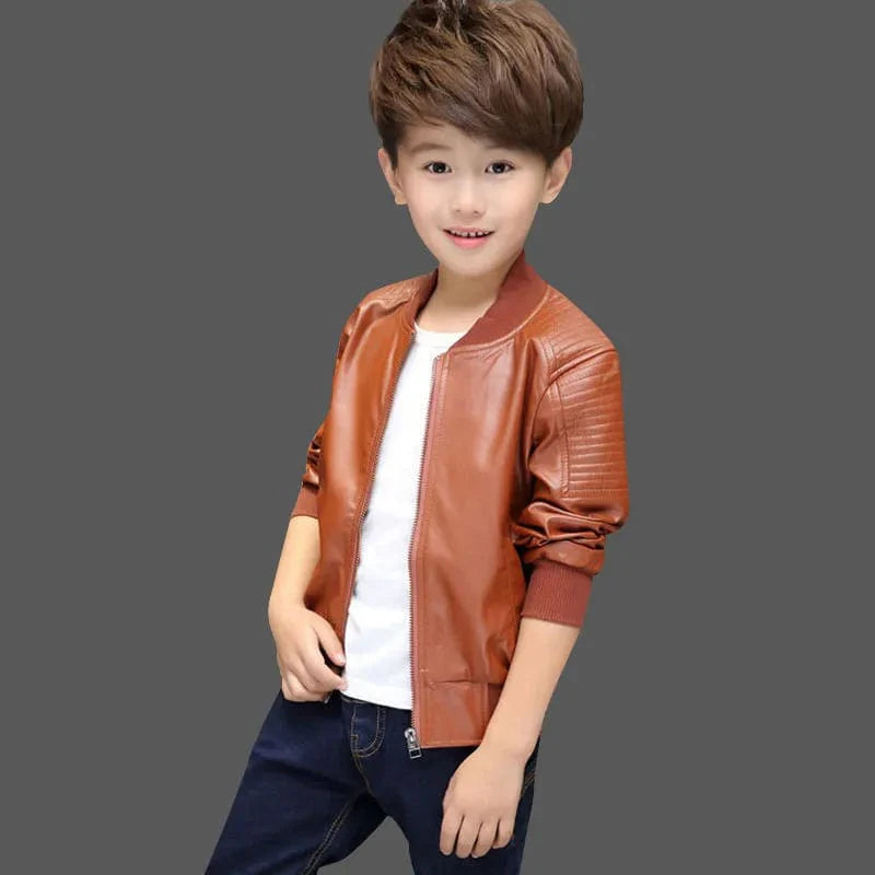 SHOWLU Boys faux leather jacket with velvet lining, warm winter coat for children aged 1-11 years, stylish autumn and winter wear.