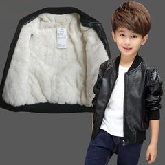 Boys Coats Autumn Winter Fashion Children's Plus Velvet / No Velvet Two styles Warming Cotton PU Leather Jacket For 1 - 11Y Kids - SHOWLU FASHION STORE