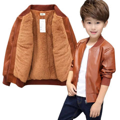 Boys Coats Autumn Winter Fashion Children's Plus Velvet / No Velvet Two styles Warming Cotton PU Leather Jacket For 1 - 11Y Kids - SHOWLU FASHION STORE