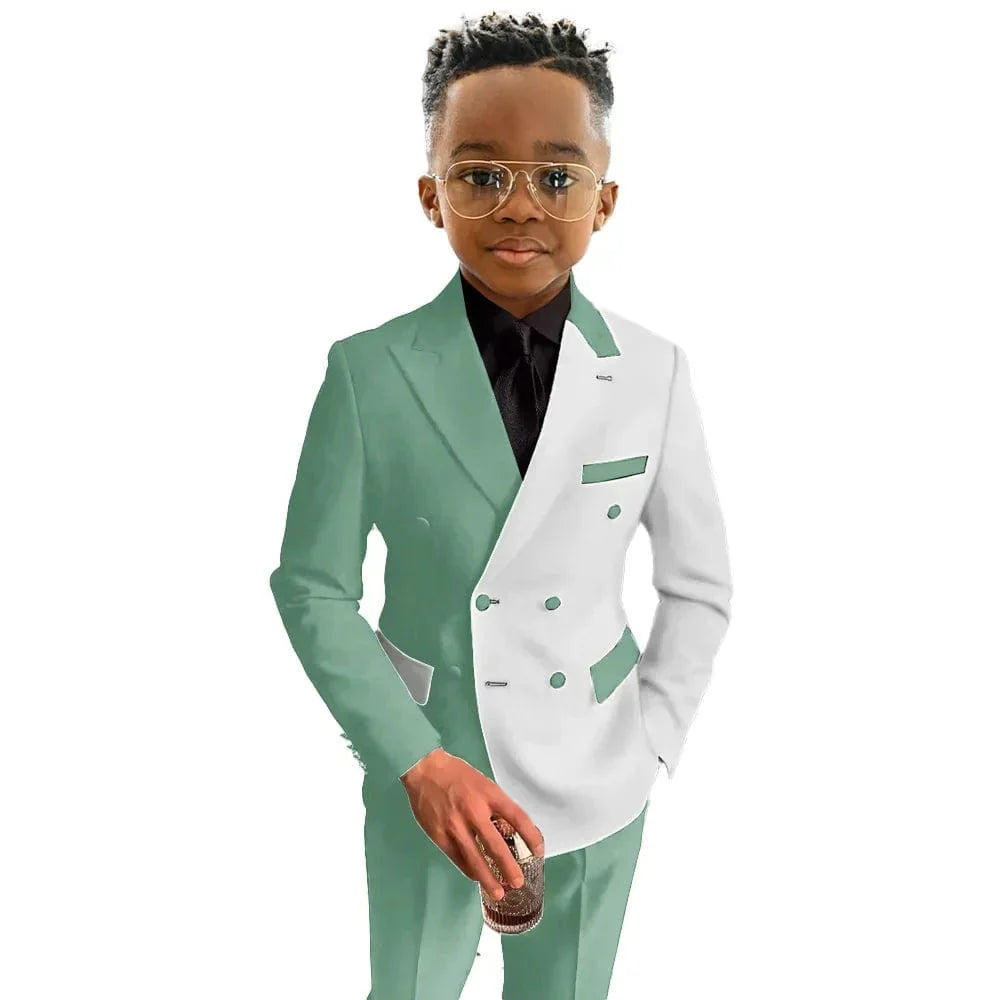 Showlu Boys 2-piece wedding suit set with double-breasted blazer and slim-fit pants, for children aged 3-16 years.