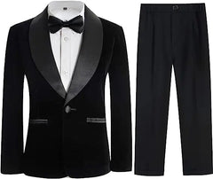 Boys Velvet Blazer Jacket Pants Bowtie 3PCS Photograph Suit Kids 1Year Birthday Dress Children Wedding Performance Evening Set - SHOWLU FASHION STORE