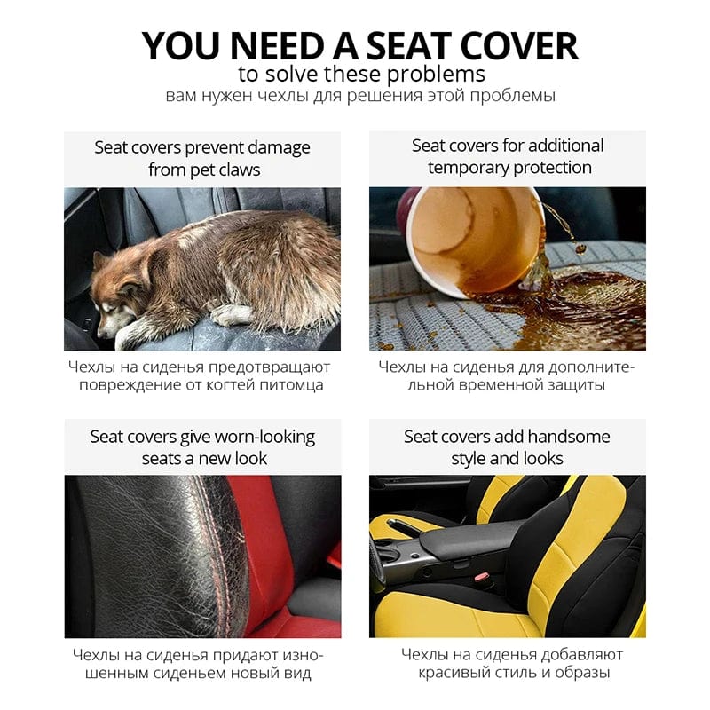 Showlu Fashion Store AUTOYOUTH universal car seat covers set with 3D tire track design, embroidered brand logo on front seats, 9-piece set.