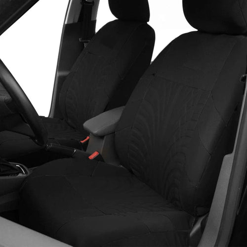 Showlu Fashion AUTOYOUTH 3D Tire Track polyester car seat covers set with embroidered brand logo, universal fit for various car models.
