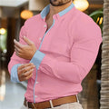 SHOWLU Men's 3D Stripe Print Dress Shirt in slim fit bamboo fiber, long sleeve with button lapel, perfect for fall fashion.