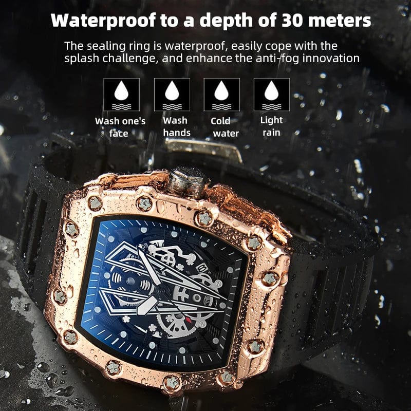 OLEVS men's quartz wristwatch with luminous dial, barrel shape, waterproof sports silicone strap, automatic movement, stylish design