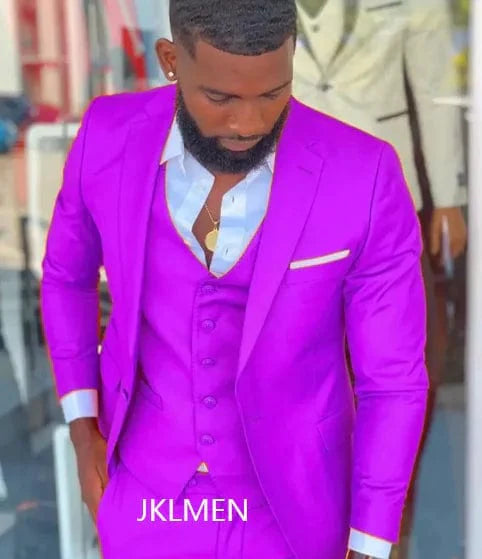 Bright orange slim fit men's 3-piece suit with notch lapels, perfect for weddings, prom, or parties, by SHOWLU FASHION STORE.