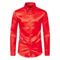 Showlu men's glossy satin long sleeve shirt with a British court dress style, perfect for stage costumes and plus-size fashion.