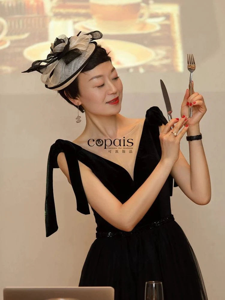 Showlu British Noble retro veil headdress with side clip, vintage-inspired fashion accessory for elegant or costume wear