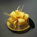 Showlu British retro mesh feather dinner dress with elegant design and a stylish party hair clip on a model.