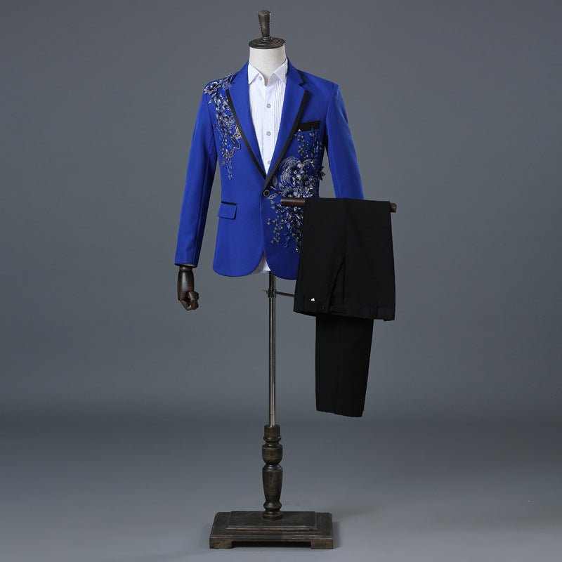Men's British Court Suit by Showlu Fashion with sequined diamond embroidery, stylish formal dress for special occasions.