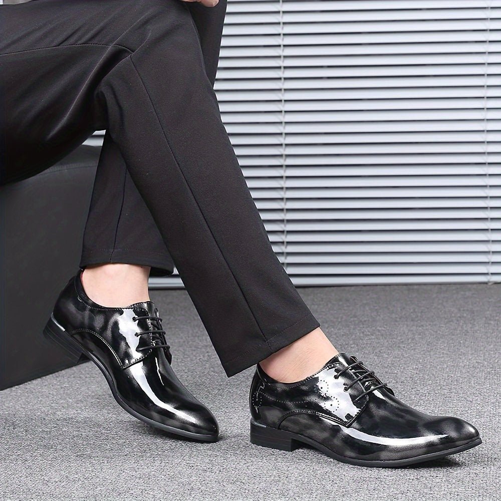 SHOWLU FASHION men's floral pattern Oxford shoes in glossy PU finish, British style dress shoes for weddings and casual wear.