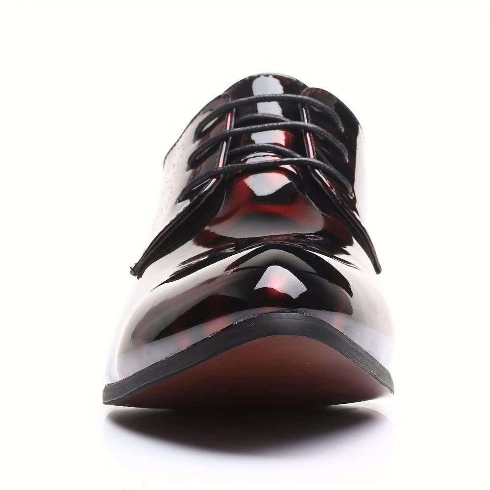 Men's SHOWLU FASHION floral pattern Oxford shoes with glossy PU finish, British style dress shoes for weddings and casual events.