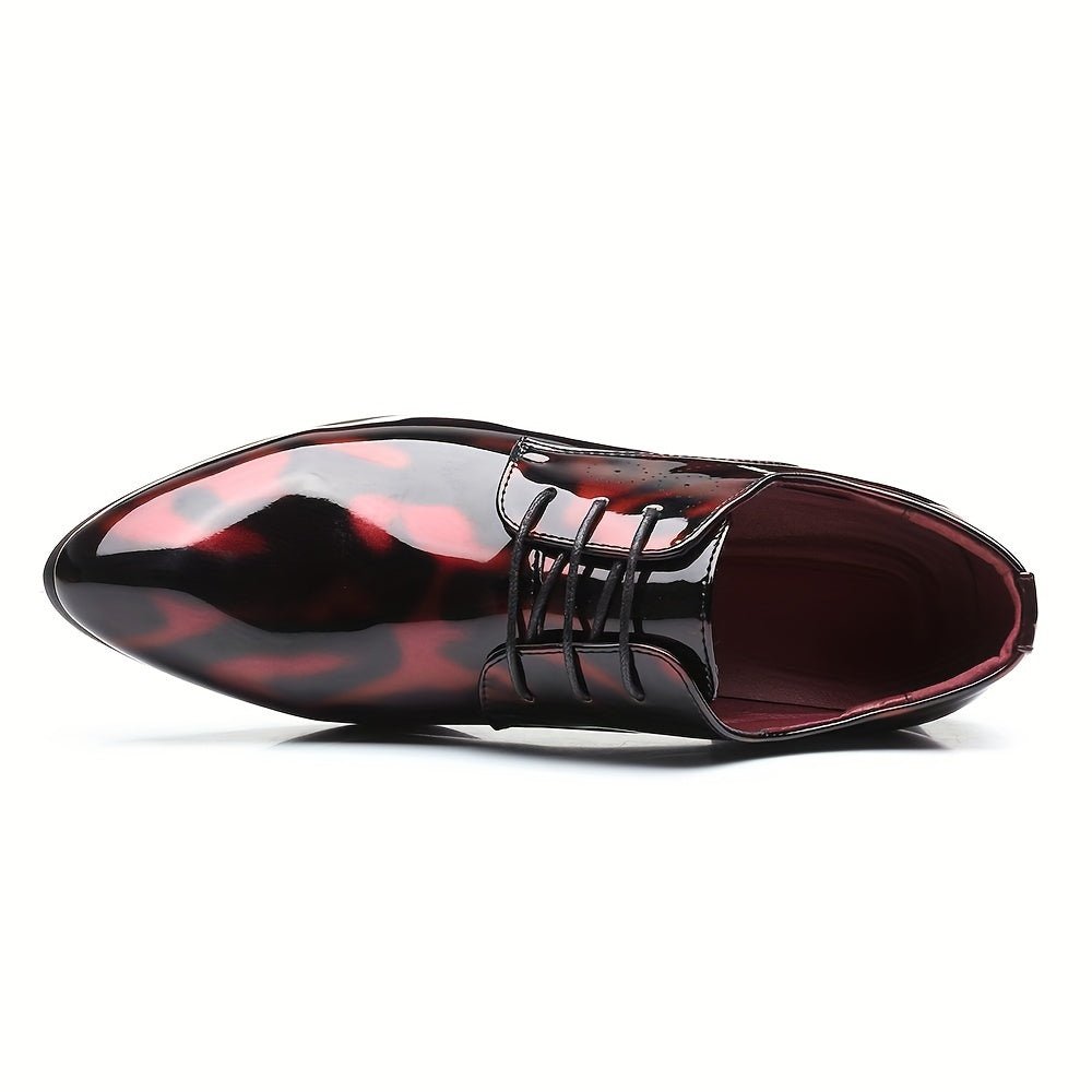 Men's SHOWLU FASHION floral pattern Oxford shoes with glossy PU finish, British style dress shoes for weddings and casual wear.