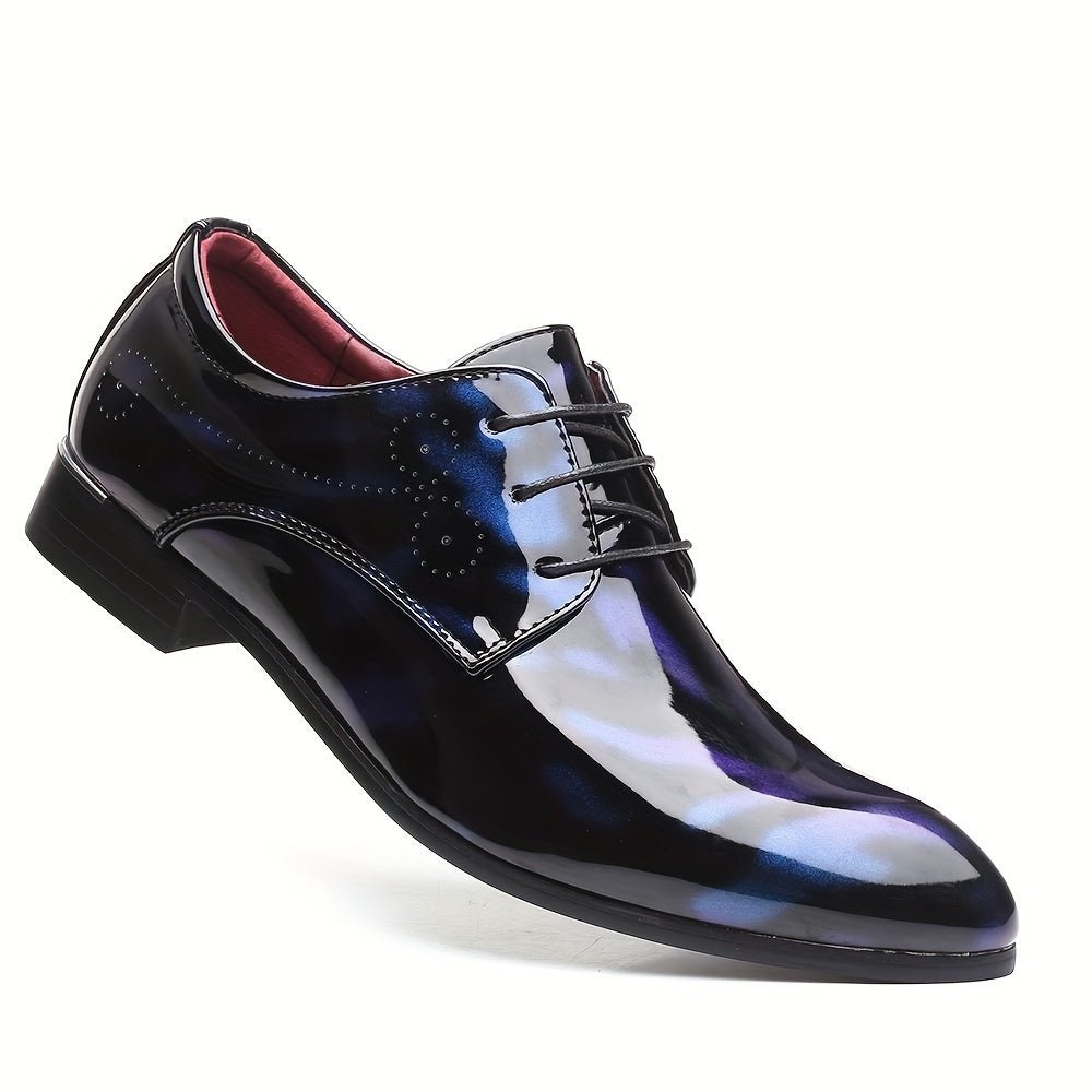 SHOWLU FASHION men's floral pattern Oxford shoes with glossy PU finish, British style dress shoes for weddings and casual wear
