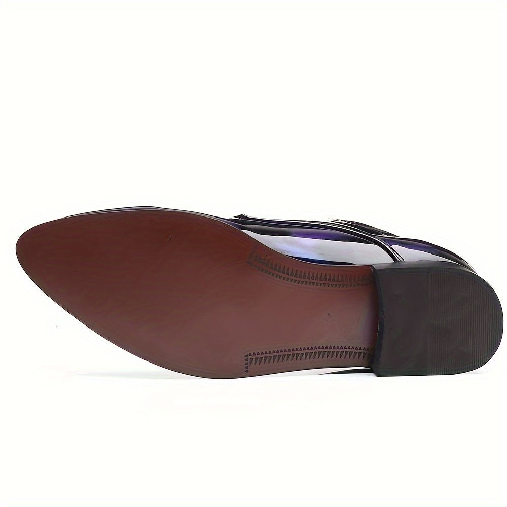 SHOWLU FASHION men's floral pattern Oxford shoes with glossy PU finish, British style dress shoes for weddings and casual events.