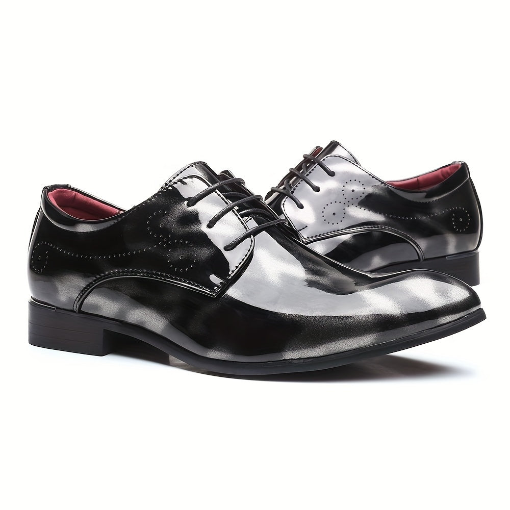 SHOWLU FASHION men's floral patterned Oxford shoes in glossy PU material, British style dress shoes for weddings and casual wear.