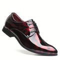 SHOWLU FASHION men's floral pattern Oxford shoes with glossy PU finish, British style dress shoes for weddings and casual wear.