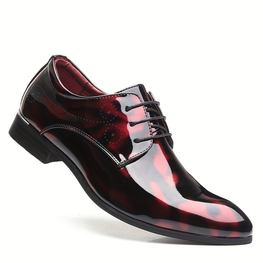 SHOWLU FASHION men's floral pattern Oxford shoes with glossy PU finish, British style dress shoes for weddings and casual wear.