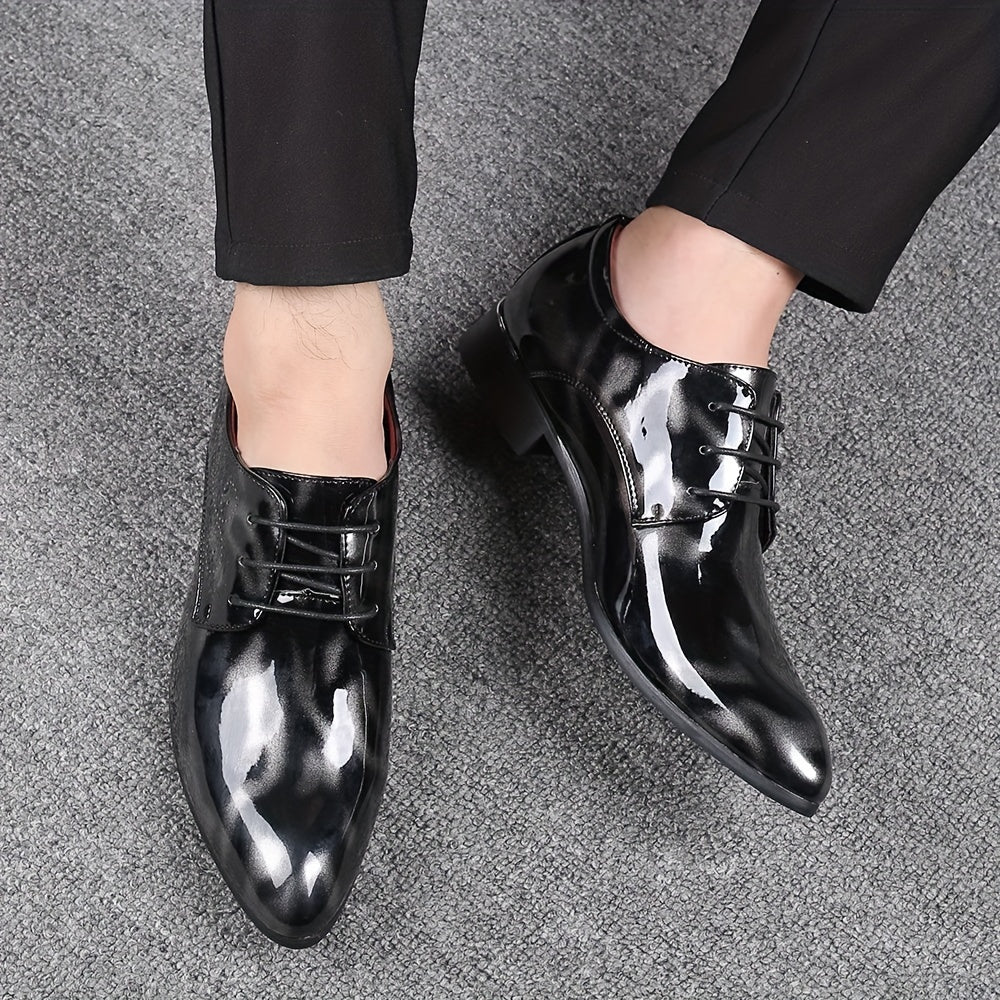 SHOWLU FASHION men's floral pattern Oxford shoes with glossy PU finish, British style dress shoes for weddings and casual occasions.