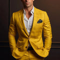 Gold plaid men's tuxedo by SHOWLU FASHION STORE featuring a slim fit, British style wedding suit with notch lapel and two-piece design.
