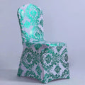 Bronzing gold printed spandex chair cover by Showlu Fashion Store, stretchy universal banquet cover for wedding and event chairs.