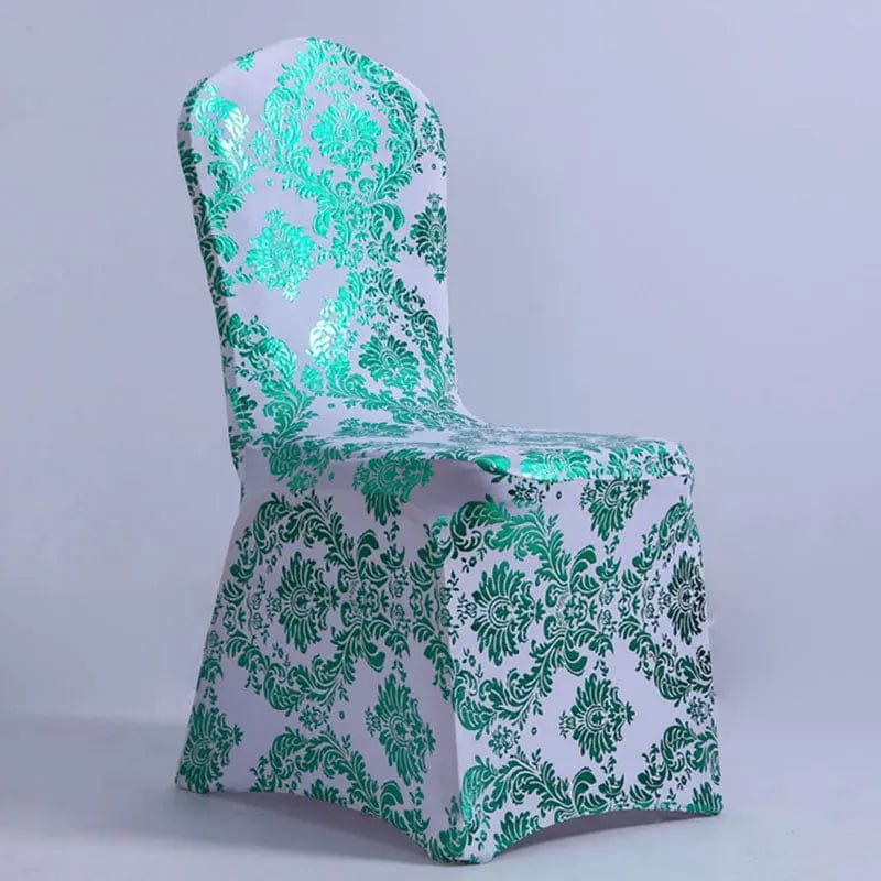 Bronzing gold printed spandex chair cover by Showlu Fashion Store, stretchy universal banquet cover for wedding and event chairs.