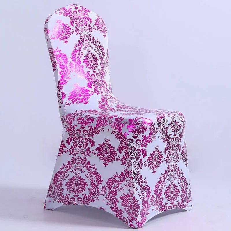 Bronzing gold printed spandex chair cover by Showlu Fashion Store, stretch banquet cover for wedding, restaurant, or hotel dining.