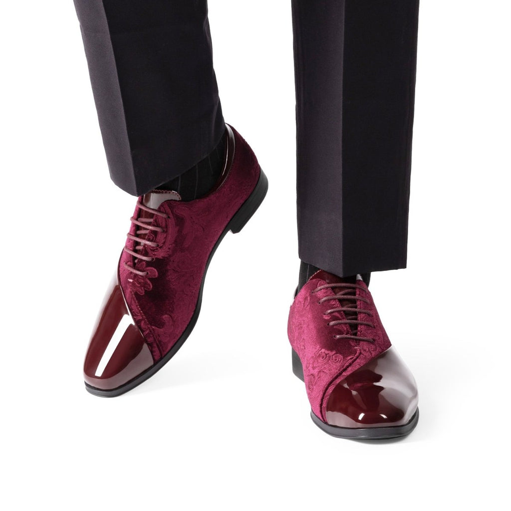 Bruno Marc men's tuxedo shoes, classic patent velvet formal Oxford with lace-up design, stylish for elegant occasions