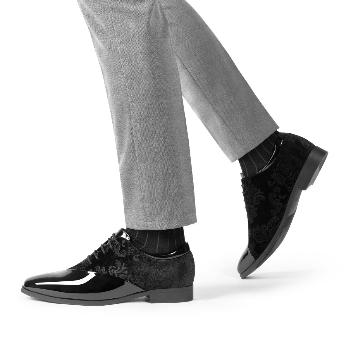 Bruno Marc men's patent velvet tuxedo shoes with lace-up formal Oxford design, classic black style for elegant occasions