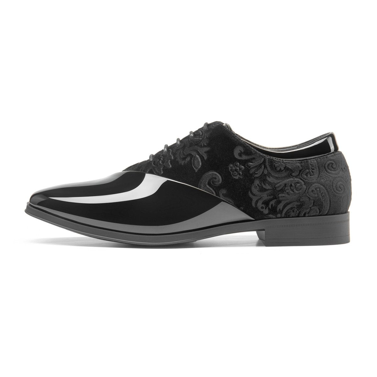 Bruno Marc men's patent velvet tuxedo shoes, classic black formal Oxford with lace-up design, stylish and elegant for special occasions