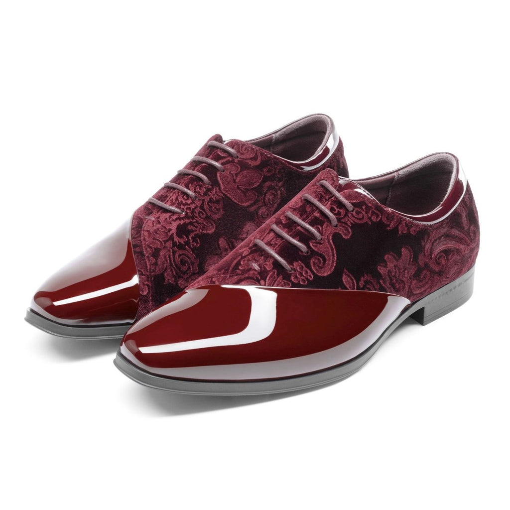 Bruno Marc men's tuxedo shoes, classic patent velvet formal Oxford with lace-up design and sleek finish.