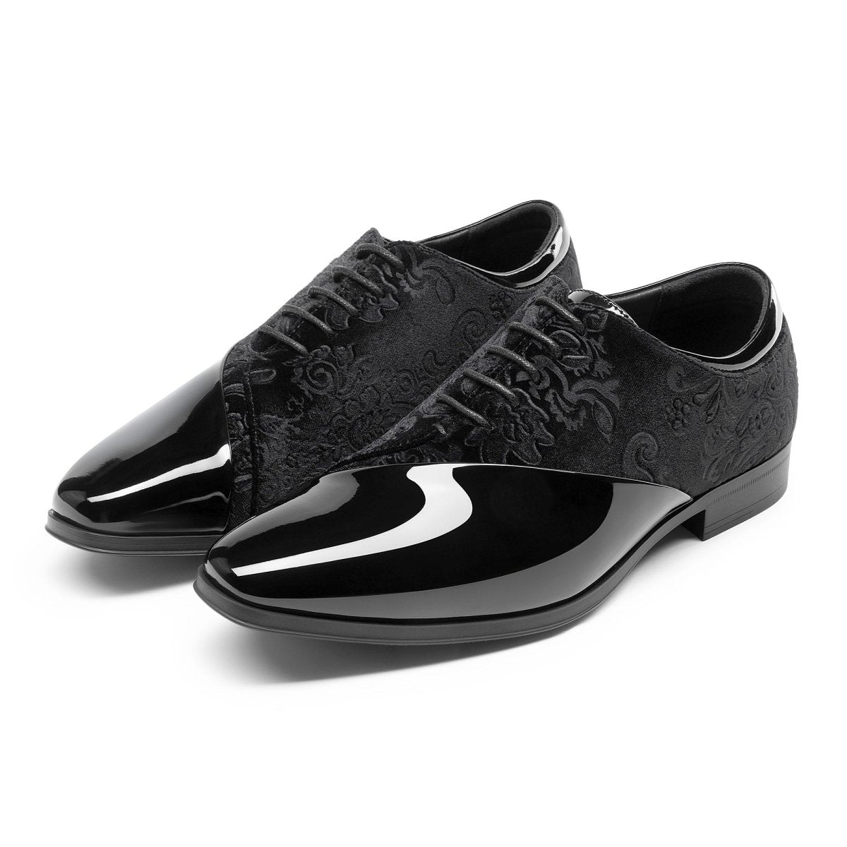 Bruno Marc men's patent velvet tuxedo shoes with lace-up design, classic formal Oxford style, black color, elegant dress footwear