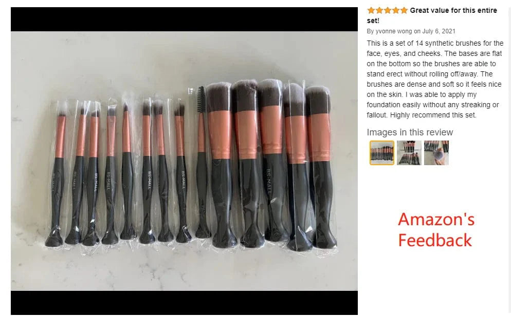 BS-MALL 16-piece makeup brush set with premium synthetic hair, displayed standing upright for detailed beauty application.