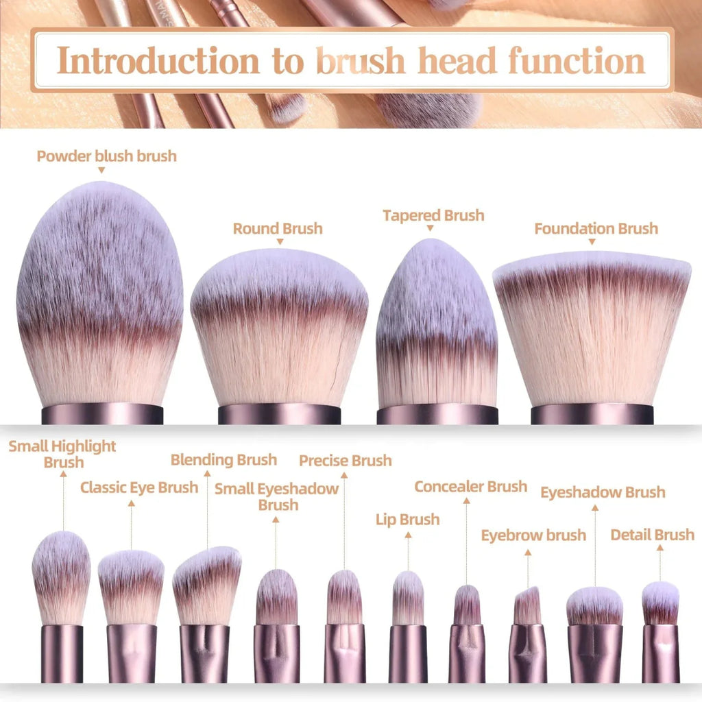 Pink BS-MALL 14-piece makeup brush set with synthetic hair, includes brushes, sponge, and cleaner, displayed upright on a stand