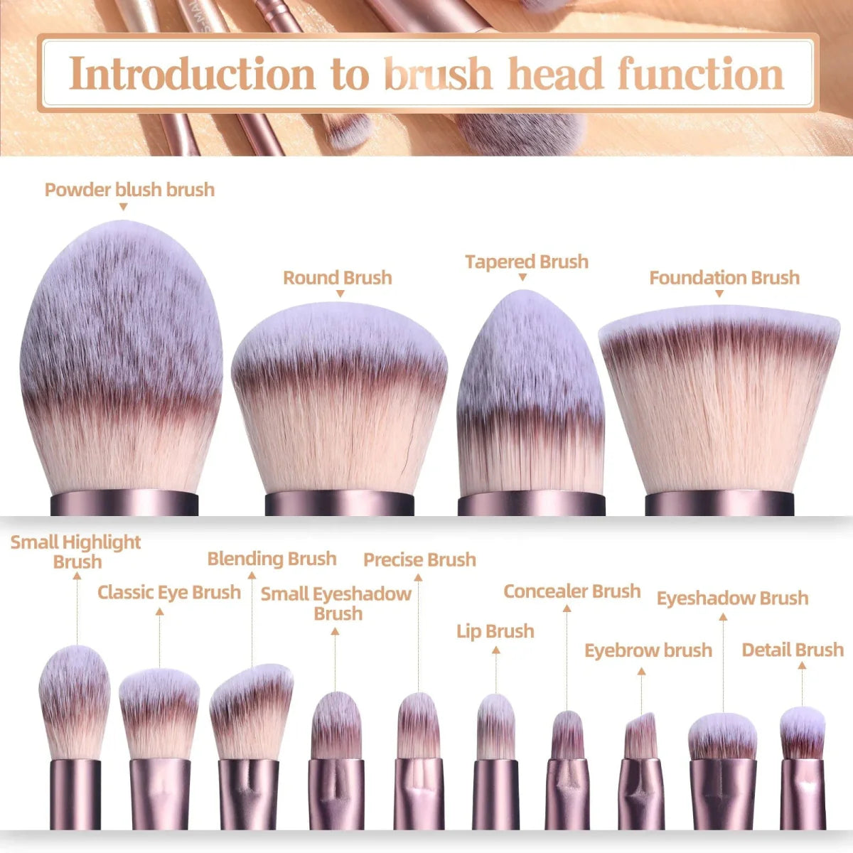 Pink BS-MALL 14-piece makeup brush set with synthetic hair, includes brushes, sponge, and cleaner, displayed upright on a stand