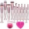 BS-MALL 14-piece pink makeup brushes set with synthetic hair, sponge applicators, and cleaner, displayed standing upright.