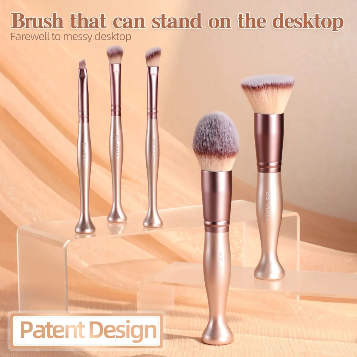 Pink BS-MALL 14-piece makeup brush set with synthetic hair, includes makeup sponge and cleaner, standing upright on a white background.