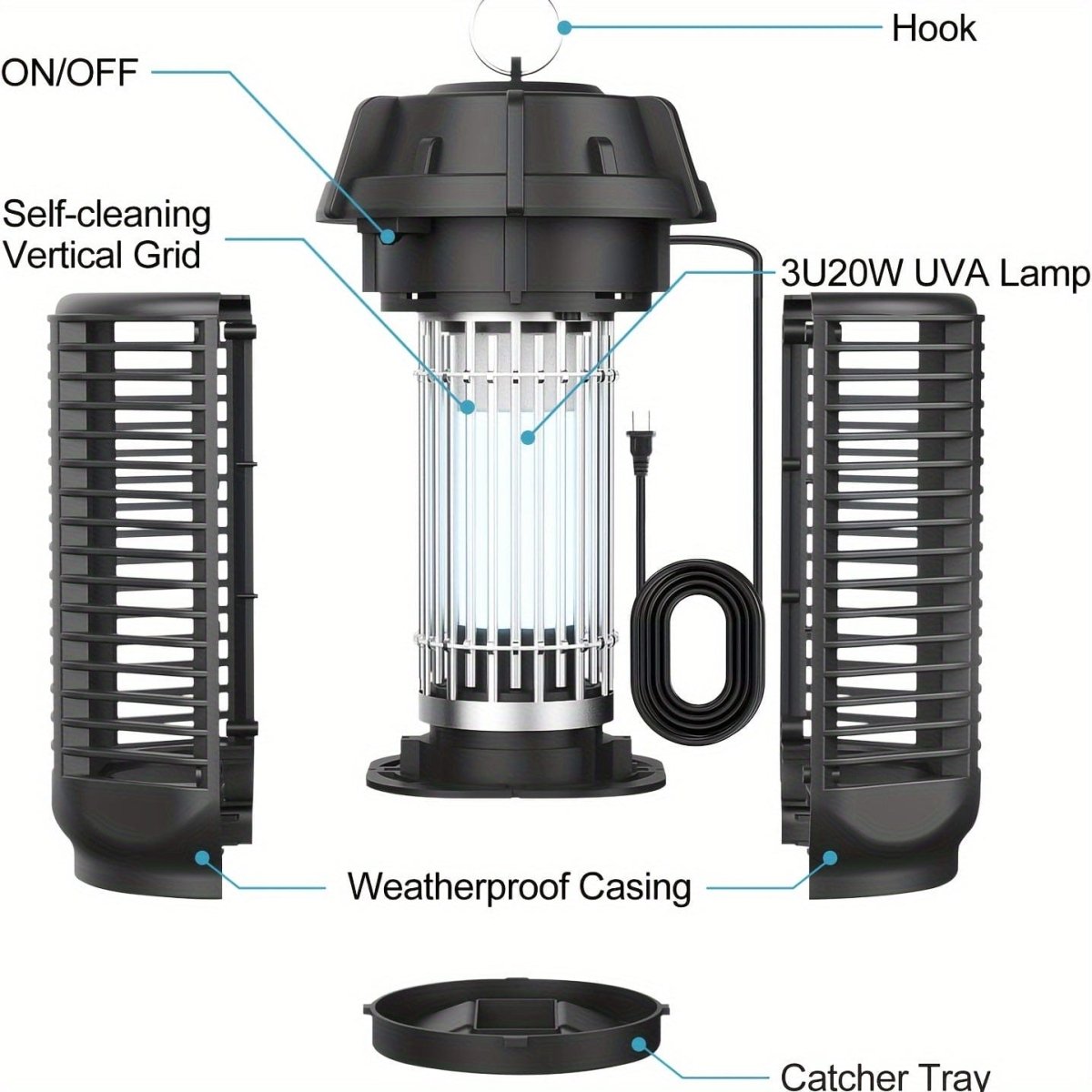 Showlu 20W electric bug zapper with waterproof design, 4000V mosquito killer lamp, suitable for indoor and outdoor use.