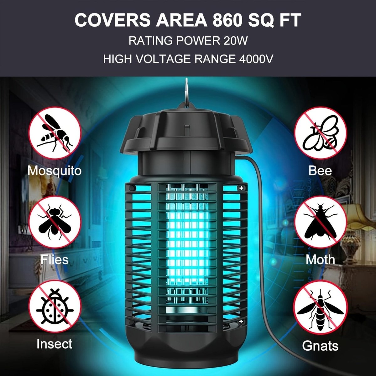 Bug Zapper, 20W/4000v Electric Mosquito Zapper Portable Mosquito Killer Lamp Waterproof Fly Trap Insect Killer for Indoor and Outdoor Home Backyard Camp Site Garden (Blue 20W) - SHOWLU FASHION STORE