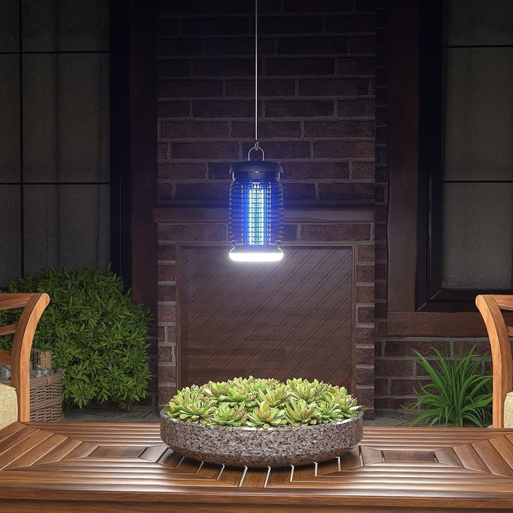 Showlu Electric Bug Zapper, 15W outdoor mosquito trap with LED lantern, black insect trap for garden, backyard, and patio.