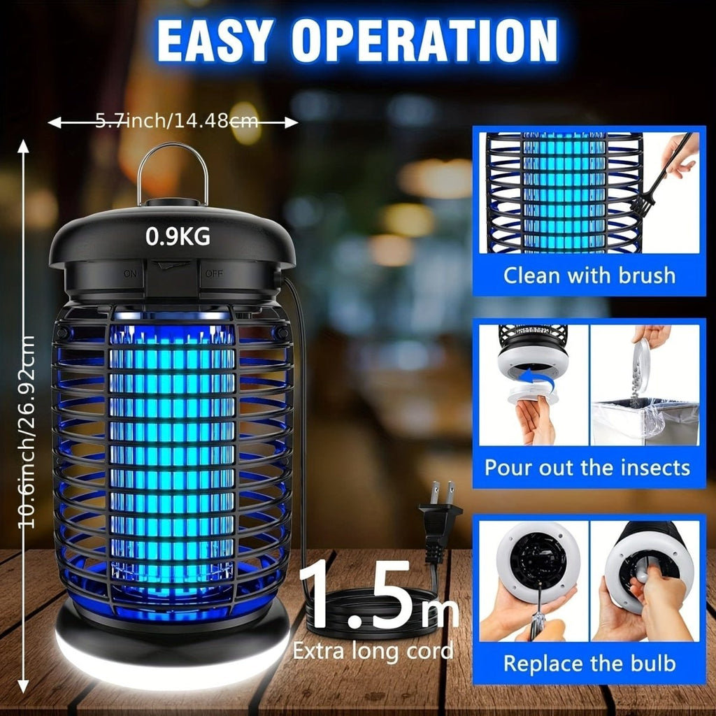 Showlu Electric Bug Zapper 15W outdoor mosquito trap with LED lantern, black insect trap for garden and backyard use