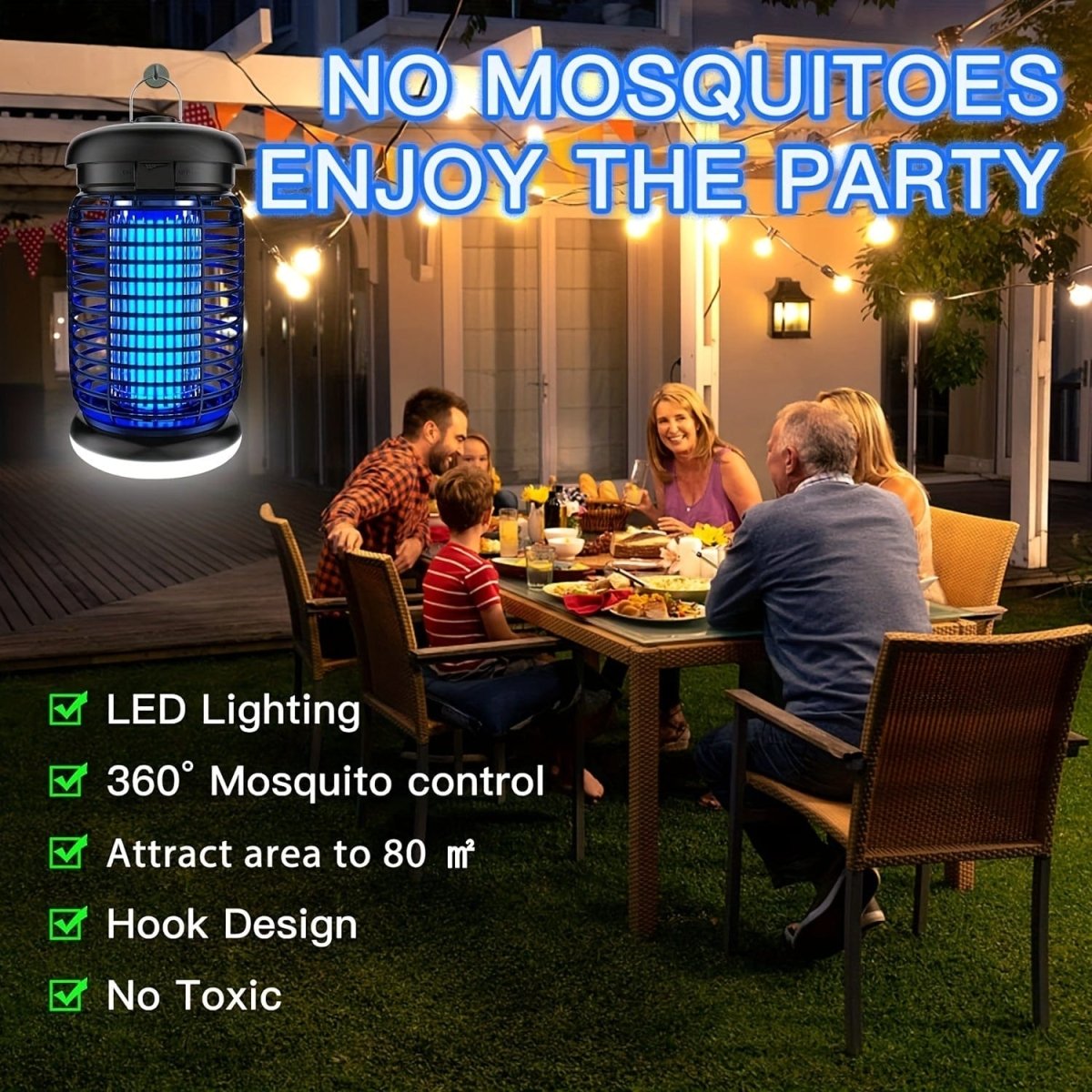 Showlu Electric Bug Zapper 15W outdoor mosquito trap and LED lantern, black insect trap for garden or backyard use.