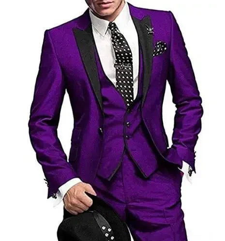 Luweds Burgundy 3-piece men's slim fit Italian tuxedo suit with jacket, pants, and vest, suitable for weddings, prom, and formal events.