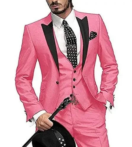 Luweds burgundy 3-piece slim fit men's Italian tuxedo suit with jacket, pants, and vest for formal occasions and weddings.