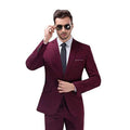 Men's burgundy slim fit 2-piece suit with notch lapel, jacket and pants, showcasing formal fashion by SHOWLU FASHION STORE.