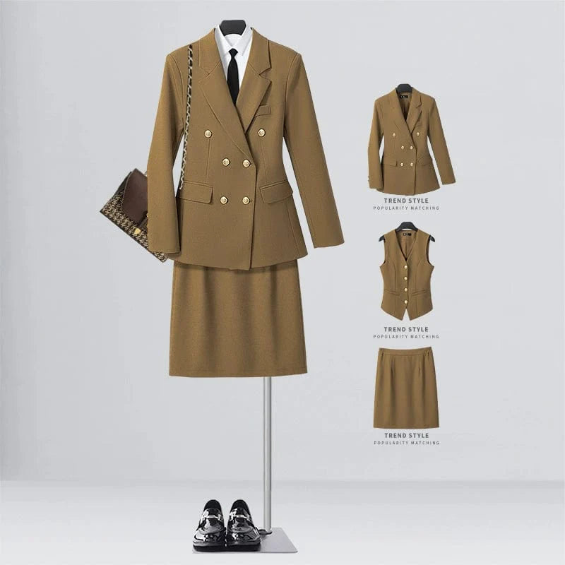 SHOWLU FASHION women's double-breasted business suit vest, mid-length, stylish workwear with a professional and elegant appearance.