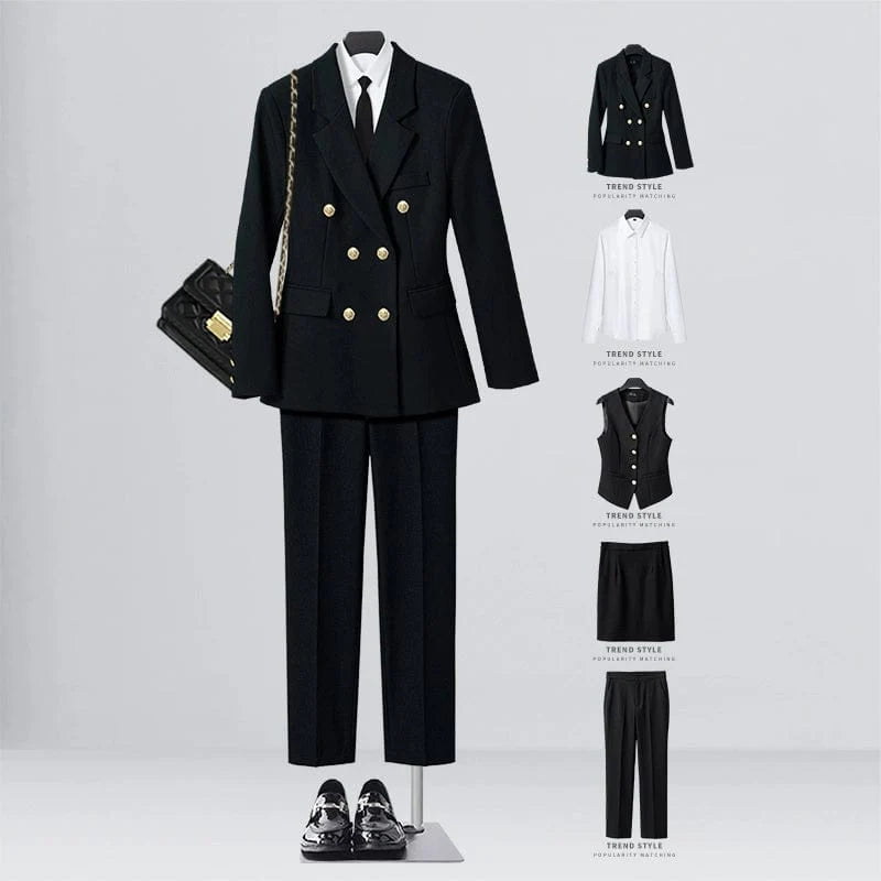 SHOWLU FASHION women's double-breasted business suit vest in a mid-length design, ideal for professional workwear attire.